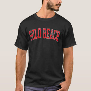 Vintage Gold Beach Distressed Red Varsity Style T-Shirt