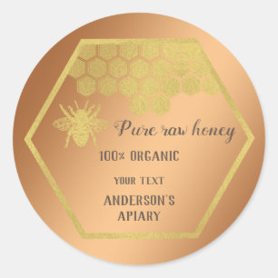Vintage gold bee honey comb honey jar classic round sticker