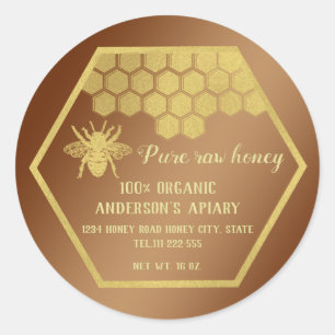Vintage gold bee honey comb honey jar classic round sticker