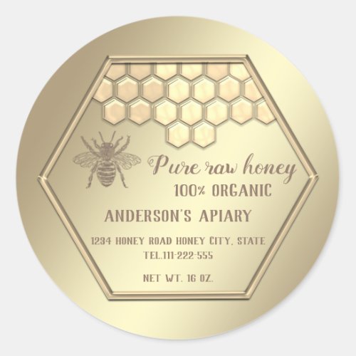 Vintage gold bee  honeycomb honey jar classic round sticker