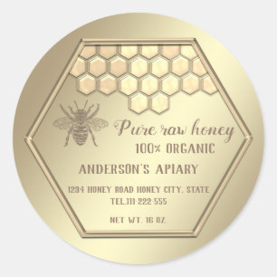 Vintage gold bee honeycomb honey jar classic round sticker