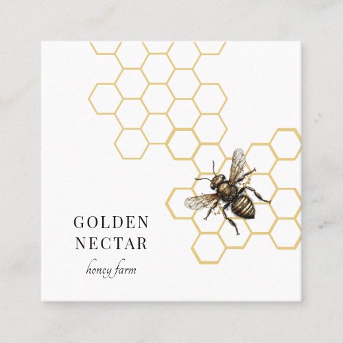 Vintage Gold Bee Logo Honeybee Beekeeper  Business Square Business Card