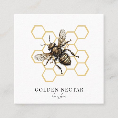 Vintage Gold Bee Logo Honeybee Beekeeper  Square Business Card