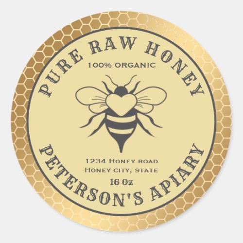 Vintage gold bee logo honeycomb honey jar classic  classic round sticker