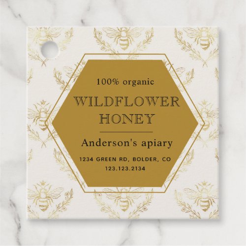 vintage gold bee queen apiary monogram honey jar favor tags