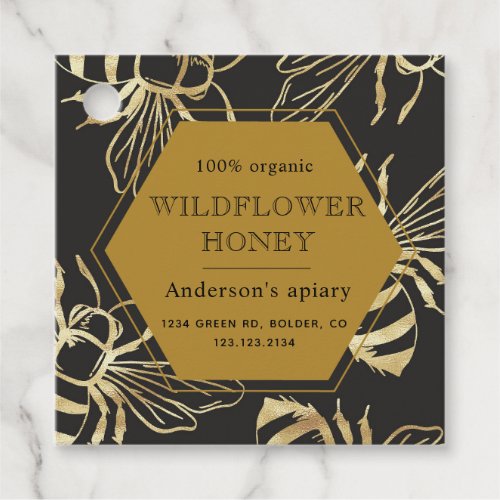 vintage gold bee queen apiary monogram honey jar favor tags