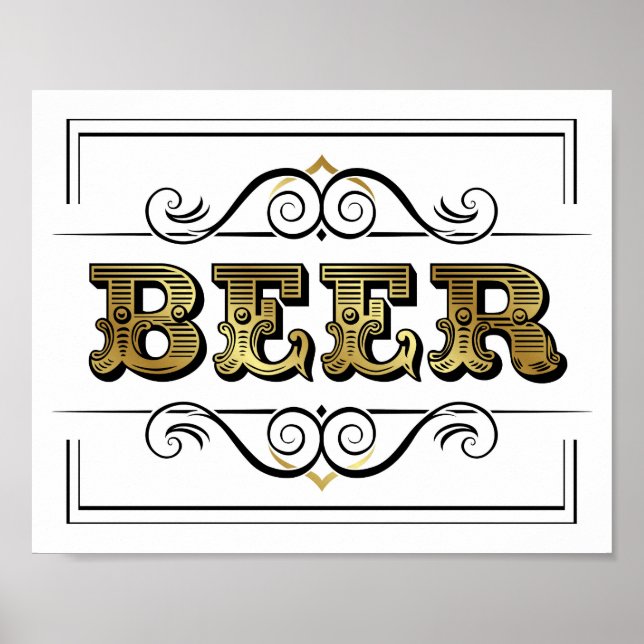 Vintage Gold BEER Sign Print (Front)