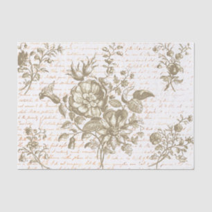 Vintage Gold Beige Floral and Script Tissue Paper