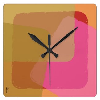 Vintage Gold Beige Pink  Orange Abstract Square Wall Clock