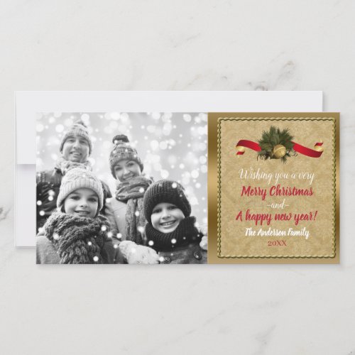 Vintage Gold Bell Christmas Holiday Photo Card