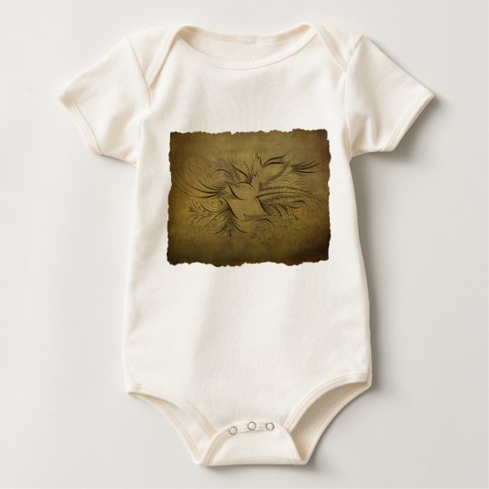 Vintage Gold Birds Line Drawings Baby Bodysuit