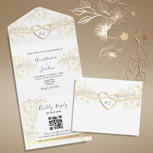 Vintage Gold Black and White Wedding All In One Invitation