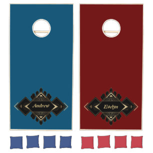 Vintage Gold Black Art Deco 20s Monogram Birthday Cornhole Set