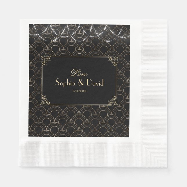 Vintage Gold Black Art Deco Fleur-de-lis Wedding Napkins (Front)