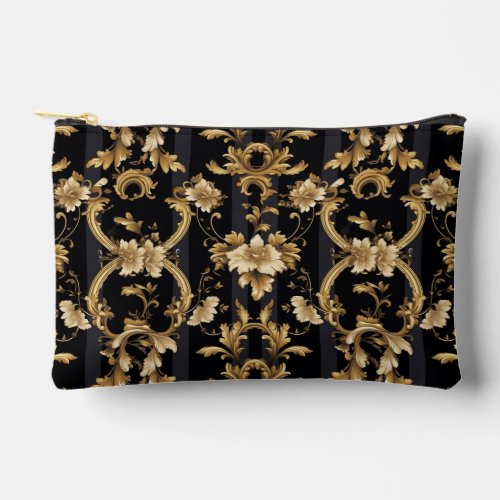 Vintage gold black damask pattern  accessory pouch