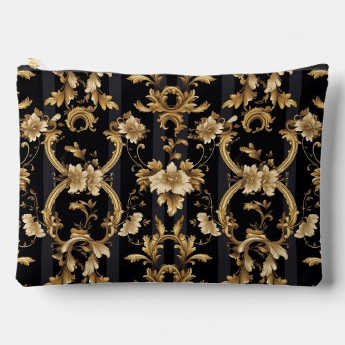 Vintage gold black damask pattern  accessory pouch