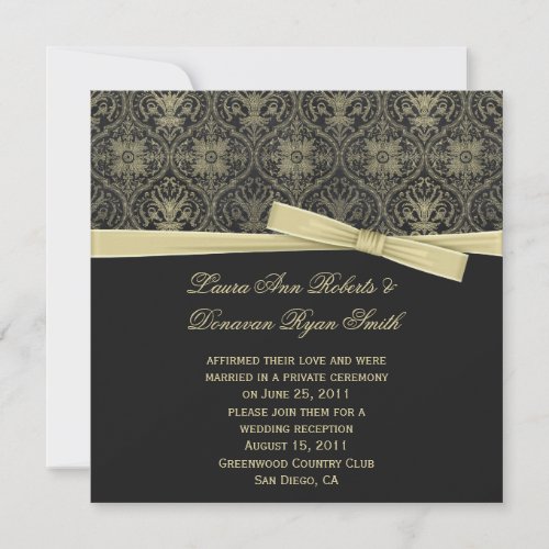 Vintage Gold Black Damask Post Wedd Personalized Announcement