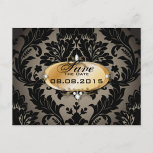 vintage Gold black damask wedding save the date Announcement Postcard