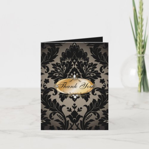 vintage Gold black damask wedding thank you