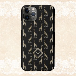 Vintage Gold Black Giraffe Pattern with Initial