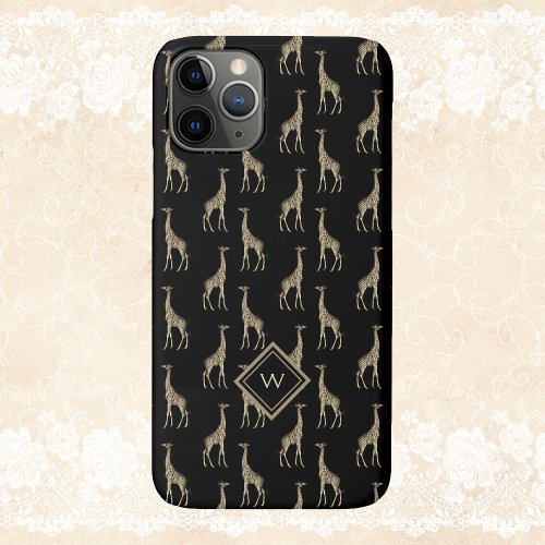 Vintage Gold Black Giraffe Pattern with Initial Case_Mate iPhone 14 Case