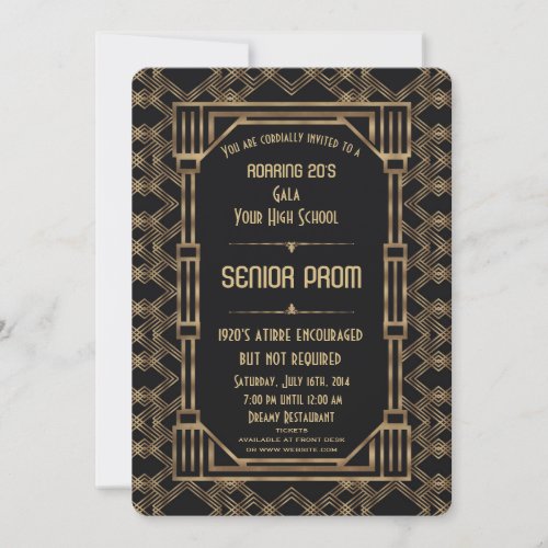 Vintage Gold Black Great Gatsby 1920s Senior Prom Invitation