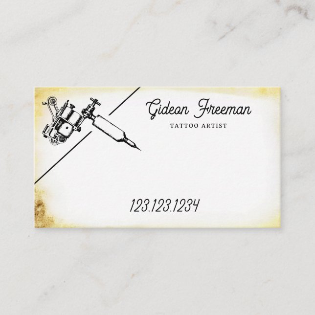Vintage Gold & Black Tattoo Machine Business Card (Front)