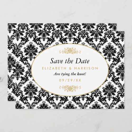 Vintage Gold Black  White Damask Save The Date