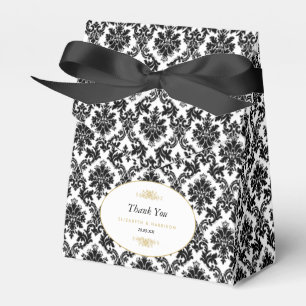 Vintage Gold Black & White Damask Wedding Favor Boxes