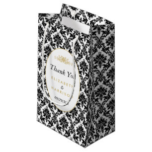 Vintage Gold, Black & White Damask Wedding Favor Small Gift Bag