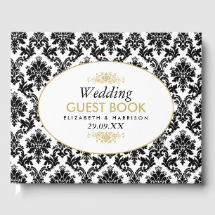 Vintage Gold Black & White Damask Wedding Guest Book