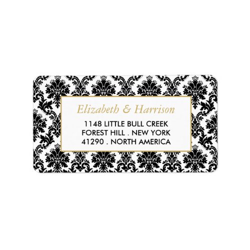 Vintage Gold Black  White Damask Wedding Label