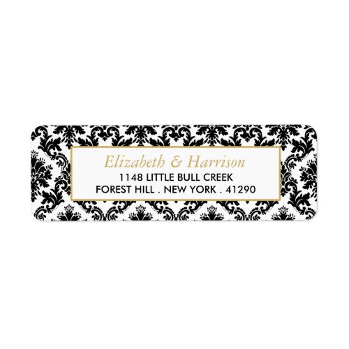 Vintage Gold Black  White Damask Wedding Label