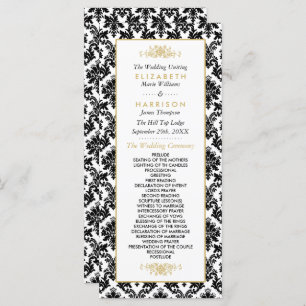 Vintage Gold, Black & White Damask Wedding Program
