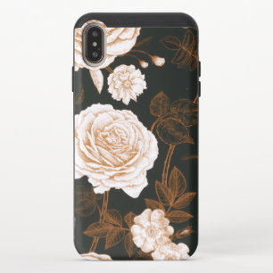 Vintage Gold Black White Rose Leaves iPhone XS Max Slider Case