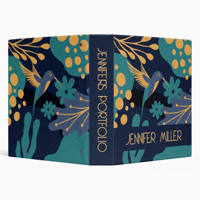 Vintage gold, blue and turquoise hummingbird 3 ring binder (Background)