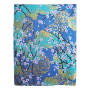 Vintage Gold Blue Japanese Kimono Floral Flower Duvet Cover