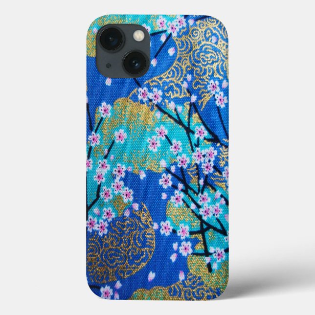 Vintage Gold Blue White Japanese Kimono Floral  Case-Mate iPhone Case (Back)