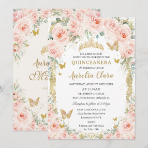 Vintage Gold Blush Floral Quinceañera Sweet 16 Invitation