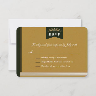Vintage Gold Book Cover Theme Wedding RSVP Card