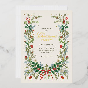 Vintage Gold Botanical Christmas Party Invitation Foil Invitation