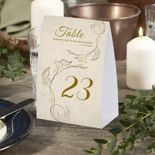 Vintage Gold Botanical Wedding Table Card Paper Table Tent