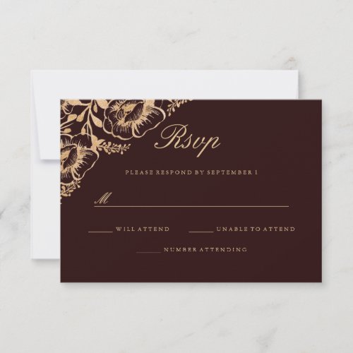 Vintage Gold Burgundy Floral Wedding RSVP