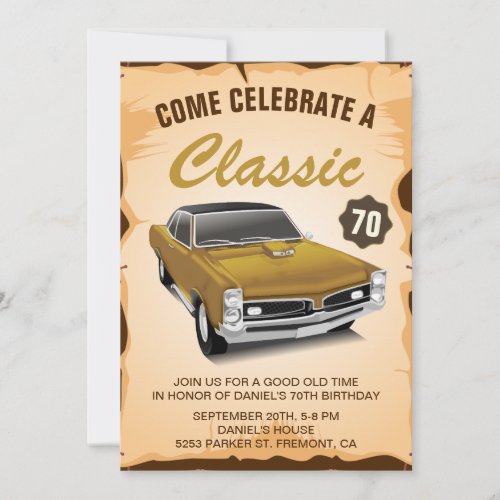 Vintage Gold Car Classic Birthday Invitation