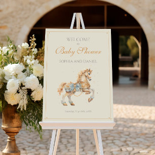 Vintage Gold Carousel Horse Baby Shower Welcome Foam Board