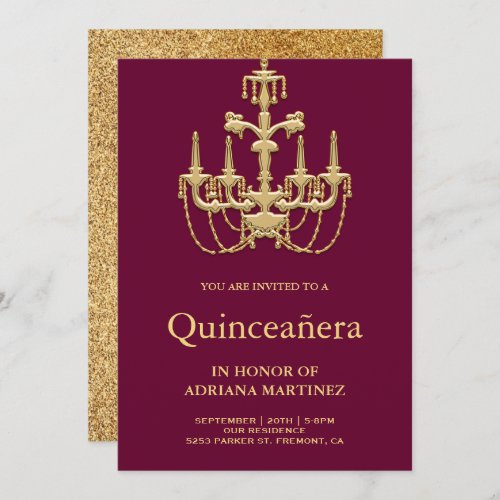 Vintage Gold Chandelier 15th Birthday Quinceanera Invitation