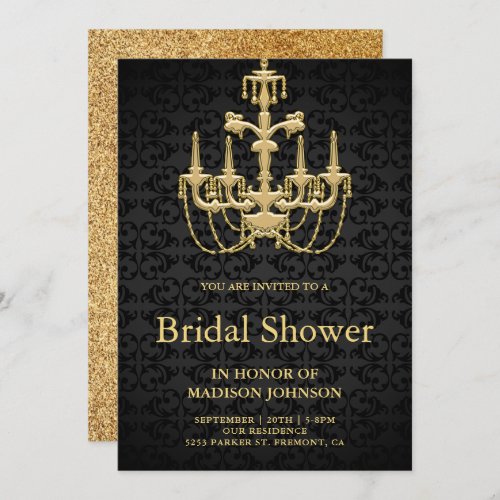 Vintage Gold Chandelier Bridal Shower Invitation