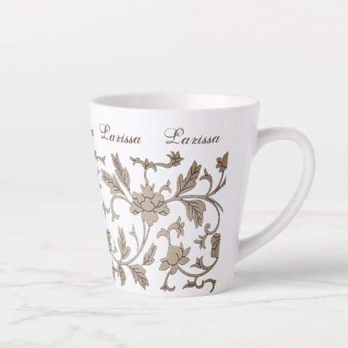 Vintage Gold Chinoiserie Floral Custom Name Latte Mug