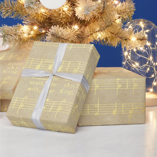 Vintage Gold Christmas Carol Music Wrapping Paper (Holidays)