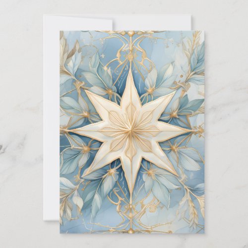 Vintage Gold Christmas Star Blue Holiday Card